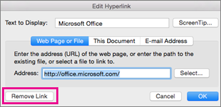 excel 2016 for mac remove hyperlink